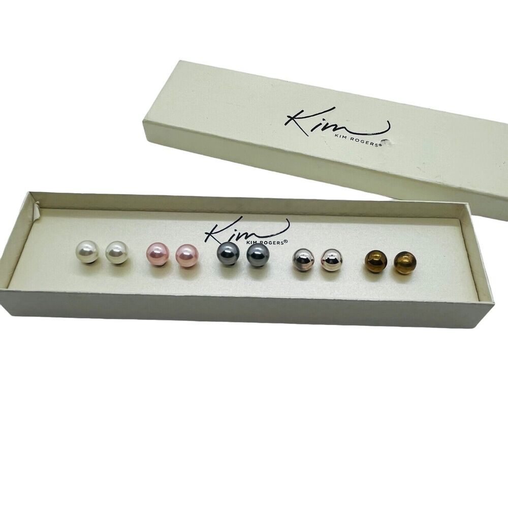 Kim Rogers Womens Multicolor Faux Pearl Push Back Stud Earrings Set Of Five